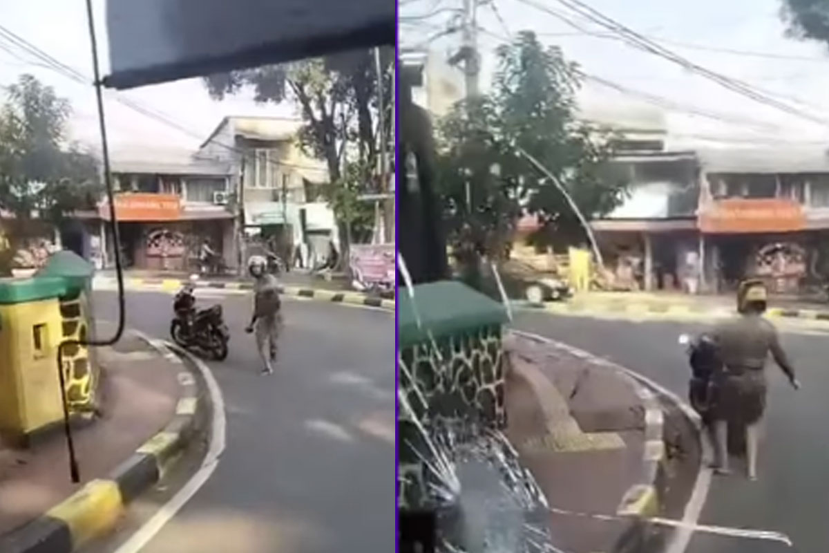 bus Transjakarta dilempar batu